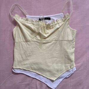 Y2K Yellow and White Fairy Asymmetrical Top